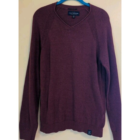 Lucky Brand Sweater Men's Small Red V Neck Welterweight Long Sleeve Pullover - Picture 1 of 8
